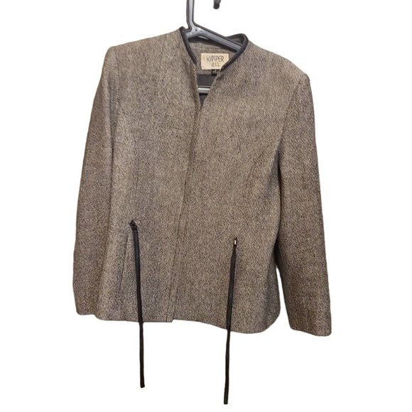 Kasper ASL Size 8 Blazer Jacket Zip Up Wool Vintage Brown/ Grey Tone Wearable - Picture 1 of 15